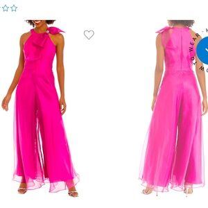 Eliza J Women’s Sleeveless Halter Tie Neck Satin Gown 
Size: 12
Color: FUCHSIA